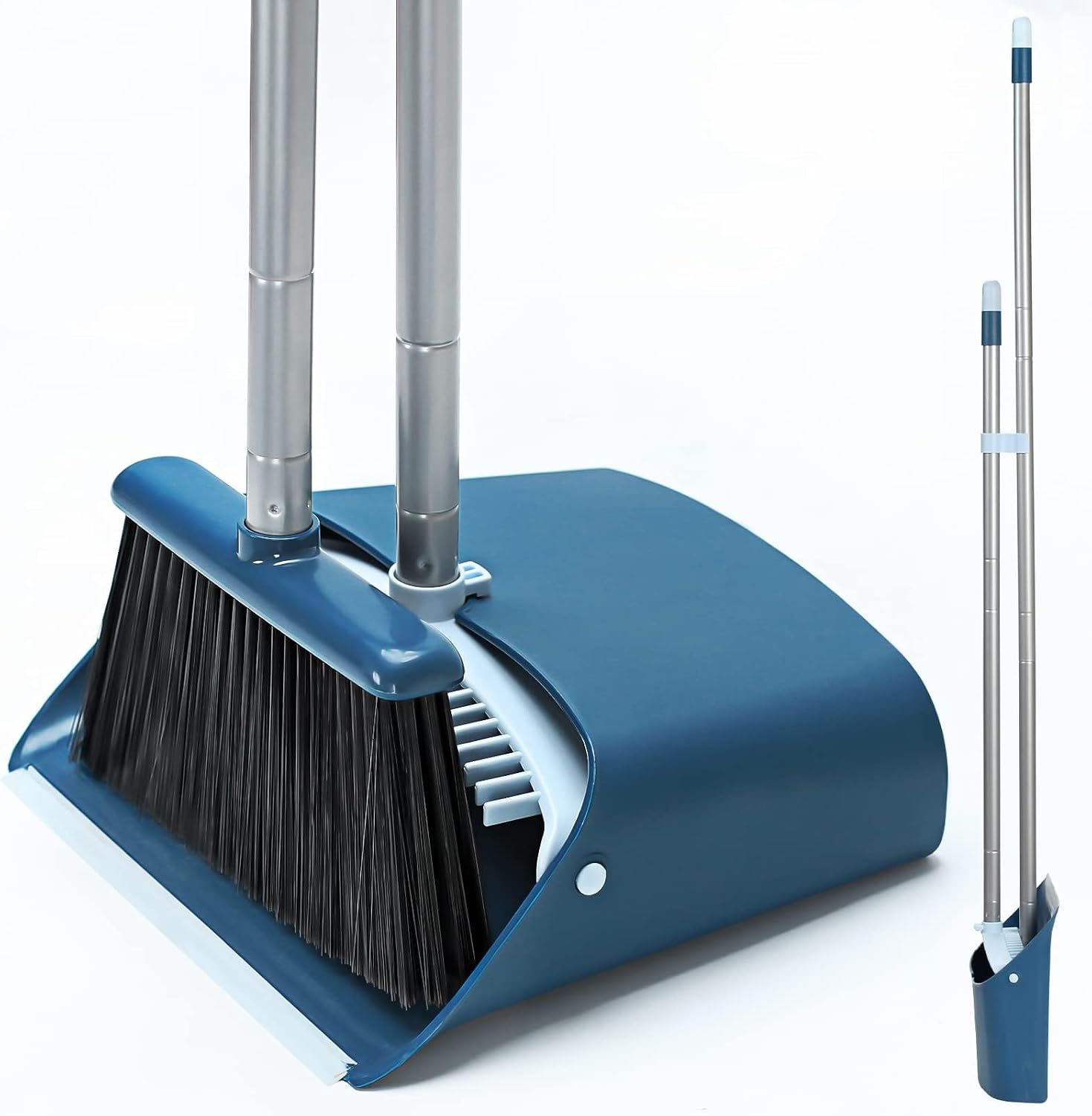 TreeLen Dust Pan and Broom/Dustpan Cleans Broom Combo with 52" Long Handle for Home Kitchen Room Office Lobby Floor Use Upright Stand Up Broom and Dustpan Set - Black/Red
