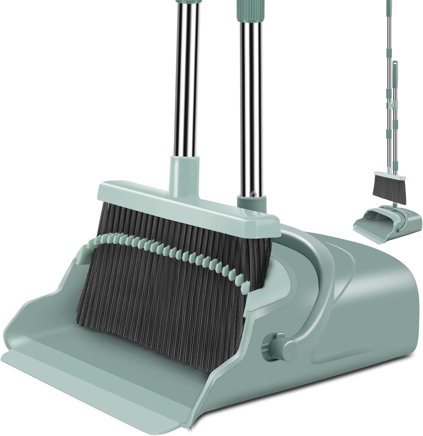 Broom and Dustpan Set for Home, Office, Indoor&Outdoor Sweeping, Stand Up Broom and Dustpan (Black&Gray)