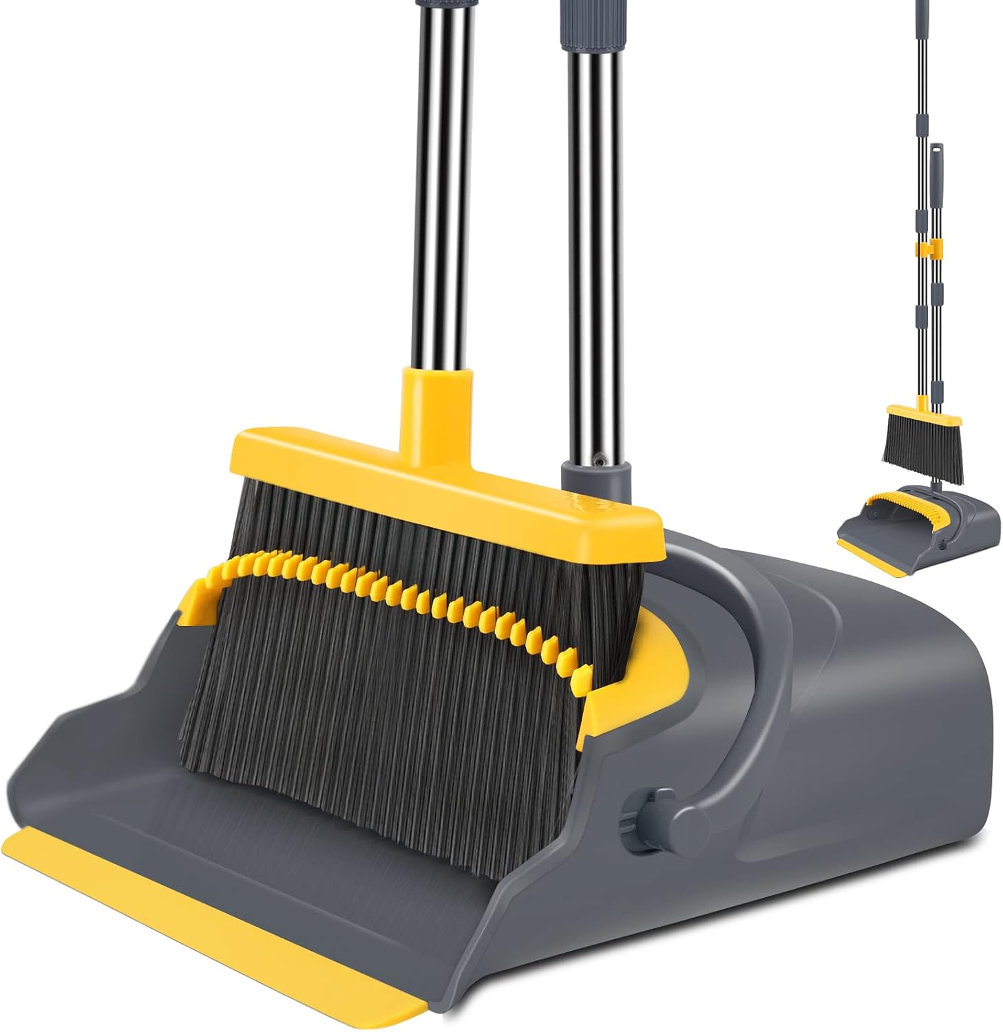 Broom and Dustpan Set for Home, Office, Indoor&Outdoor Sweeping, Stand Up Broom and Dustpan (Black&Gray)