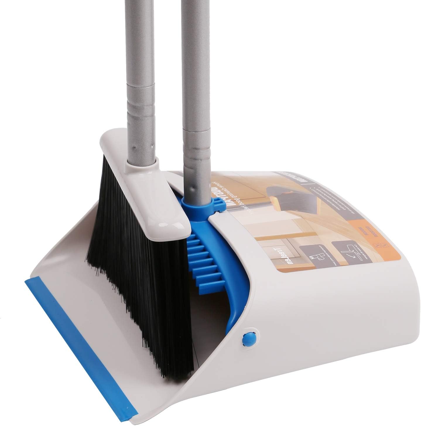 TreeLen Dust Pan and Broom/Dustpan Cleans Broom Combo with 52" Long Handle for Home Kitchen Room Office Lobby Floor Use Upright Stand Up Broom and Dustpan Set - Black/Red