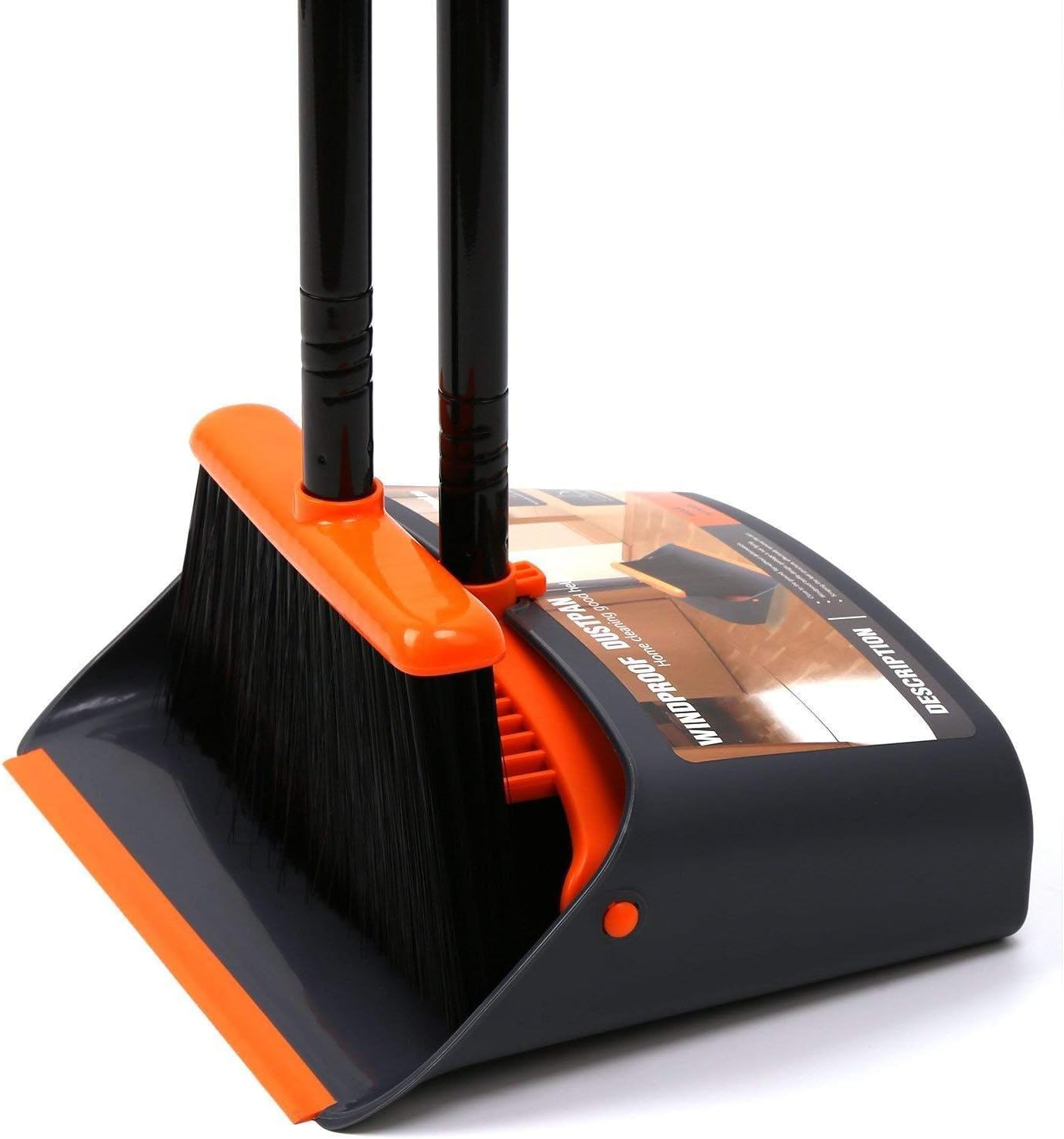 TreeLen Dust Pan and Broom/Dustpan Cleans Broom Combo with 52" Long Handle for Home Kitchen Room Office Lobby Floor Use Upright Stand Up Broom and Dustpan Set - Black/Red