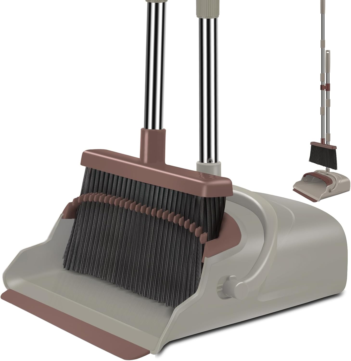 Broom and Dustpan Set for Home, Office, Indoor&Outdoor Sweeping, Stand Up Broom and Dustpan (Black&Gray)