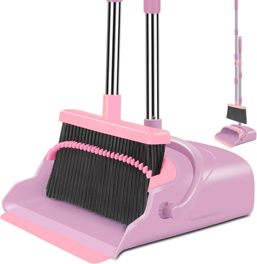 Broom and Dustpan Set for Home, Office, Indoor&Outdoor Sweeping, Stand Up Broom and Dustpan (Black&Gray)