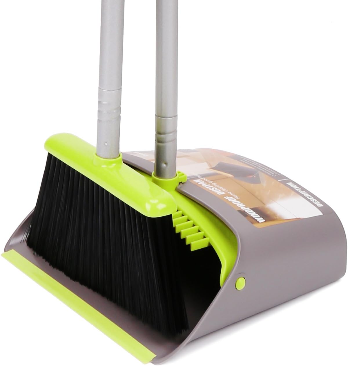 TreeLen Dust Pan and Broom/Dustpan Cleans Broom Combo with 52" Long Handle for Home Kitchen Room Office Lobby Floor Use Upright Stand Up Broom and Dustpan Set - Black/Red