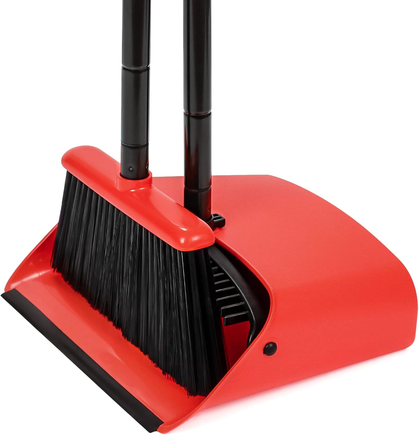 TreeLen Dust Pan and Broom/Dustpan Cleans Broom Combo with 52" Long Handle for Home Kitchen Room Office Lobby Floor Use Upright Stand Up Broom and Dustpan Set - Black/Red