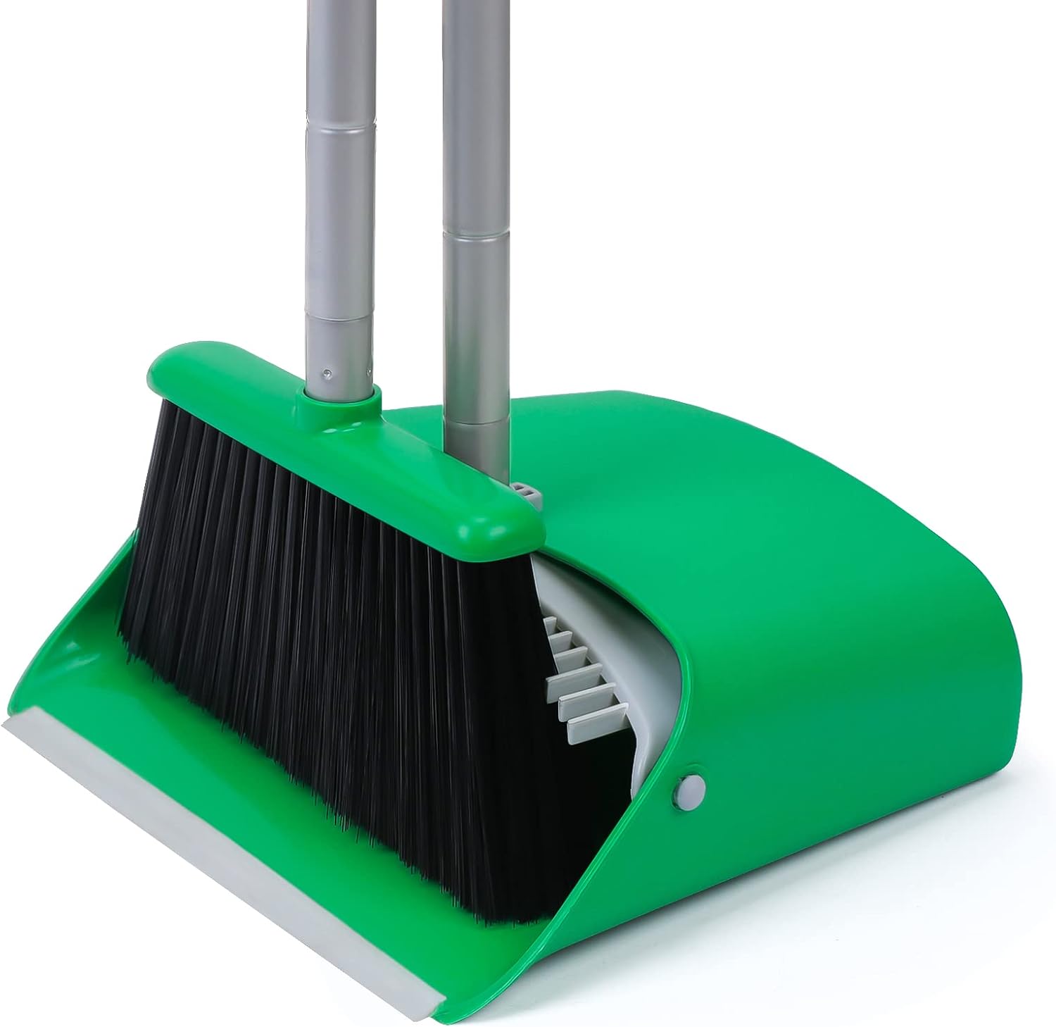 TreeLen Dust Pan and Broom/Dustpan Cleans Broom Combo with 52" Long Handle for Home Kitchen Room Office Lobby Floor Use Upright Stand Up Broom and Dustpan Set - Black/Red