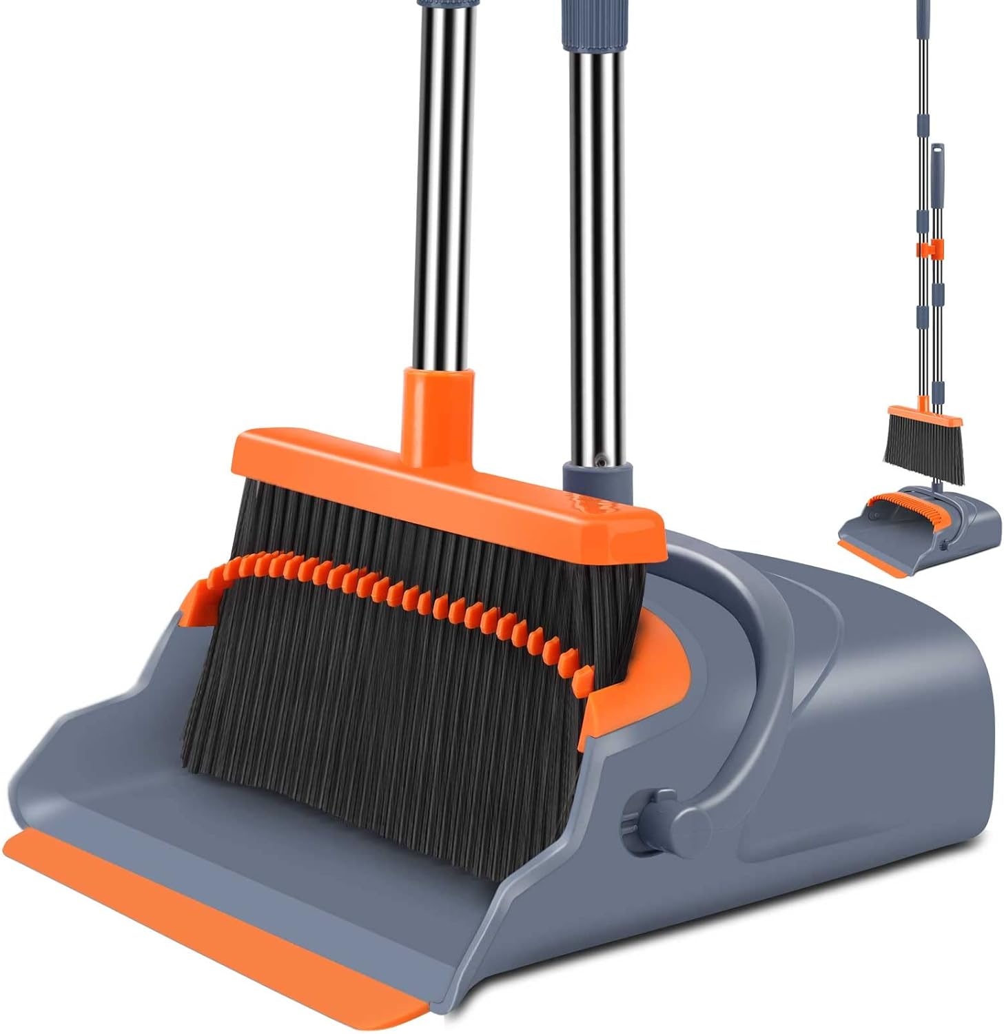 Broom and Dustpan Set for Home, Office, Indoor&Outdoor Sweeping, Stand Up Broom and Dustpan (Black&Gray)