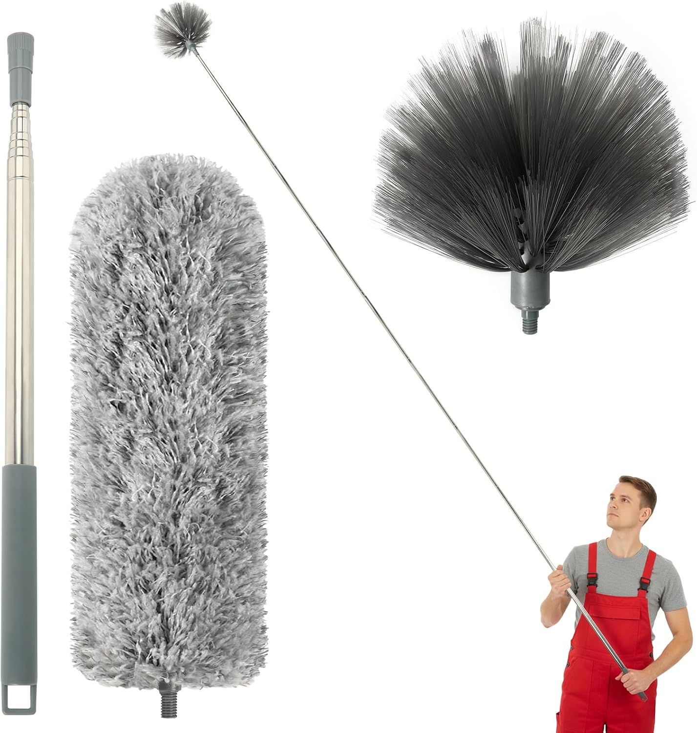 Retractable Gap Dust Cleaner Cleaning Tools with 2 Microfiber Dusting Cloths Long Handle 60inches Washable and Retractable Duster Brush for Cleaning Under Appliances Furniture Couch Fridge