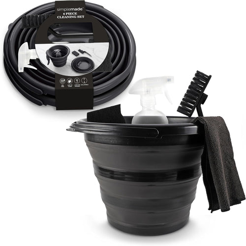 SIMPLEMADE Collapsible Bucket Cleaning Set - Includes 2 Foldable Buckets, Spray Bottle, Rag, Scrubbing Brush and Sponge - Holds Up to 10 liters, Easy Storage, All-Purpose Cleaning Solution